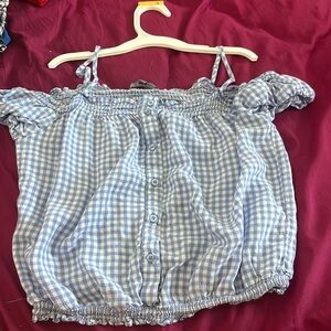 Blue and white Plaid cropped off the shoulder tank top